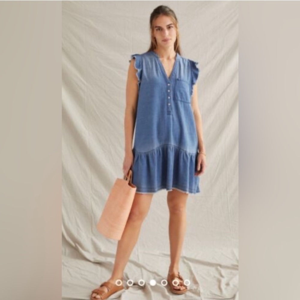 Anthropologie Denim Blue Ruffle Mini Dress